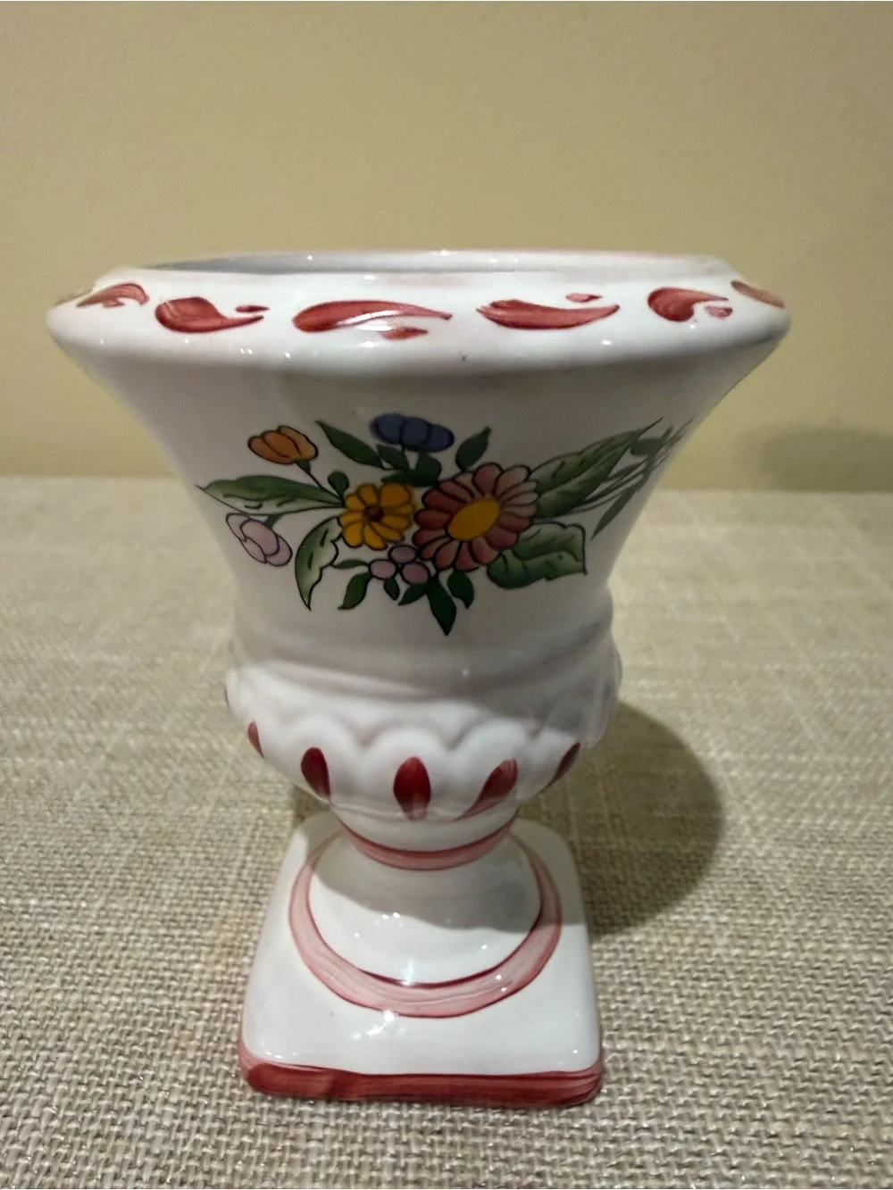 Vintage Roullet Renoleau French Faience Hand Painted Pedestal Urn Vase 4”